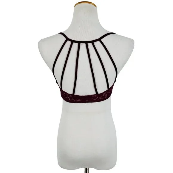 Black Cherry Lace Strappy Cage Back Bralette | Mob Wife Coquette Balletcore Goth - Picture 8 of 14